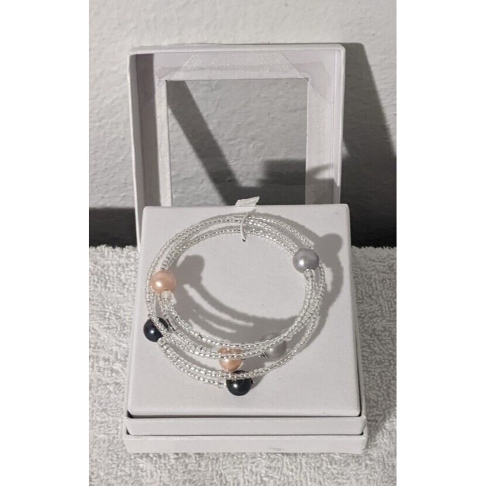 JTV 8-9MM Multi-Colored Cultured Freshwater Pearl & Glass Beads Bangle Bracelet